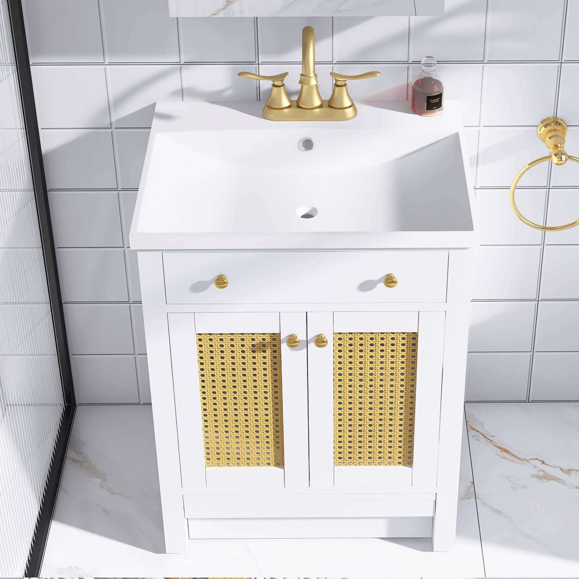 24 in. Freestanding Bath Vanity in White with White Cultured Marble Top