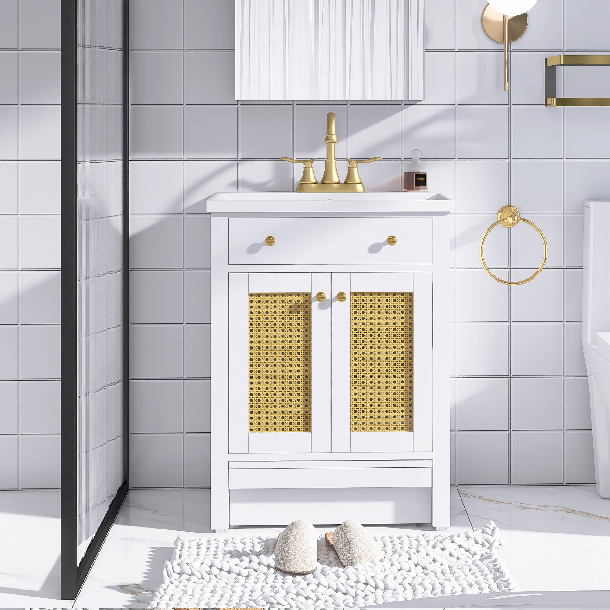 24 in. Freestanding Bath Vanity in White with White Cultured Marble Top