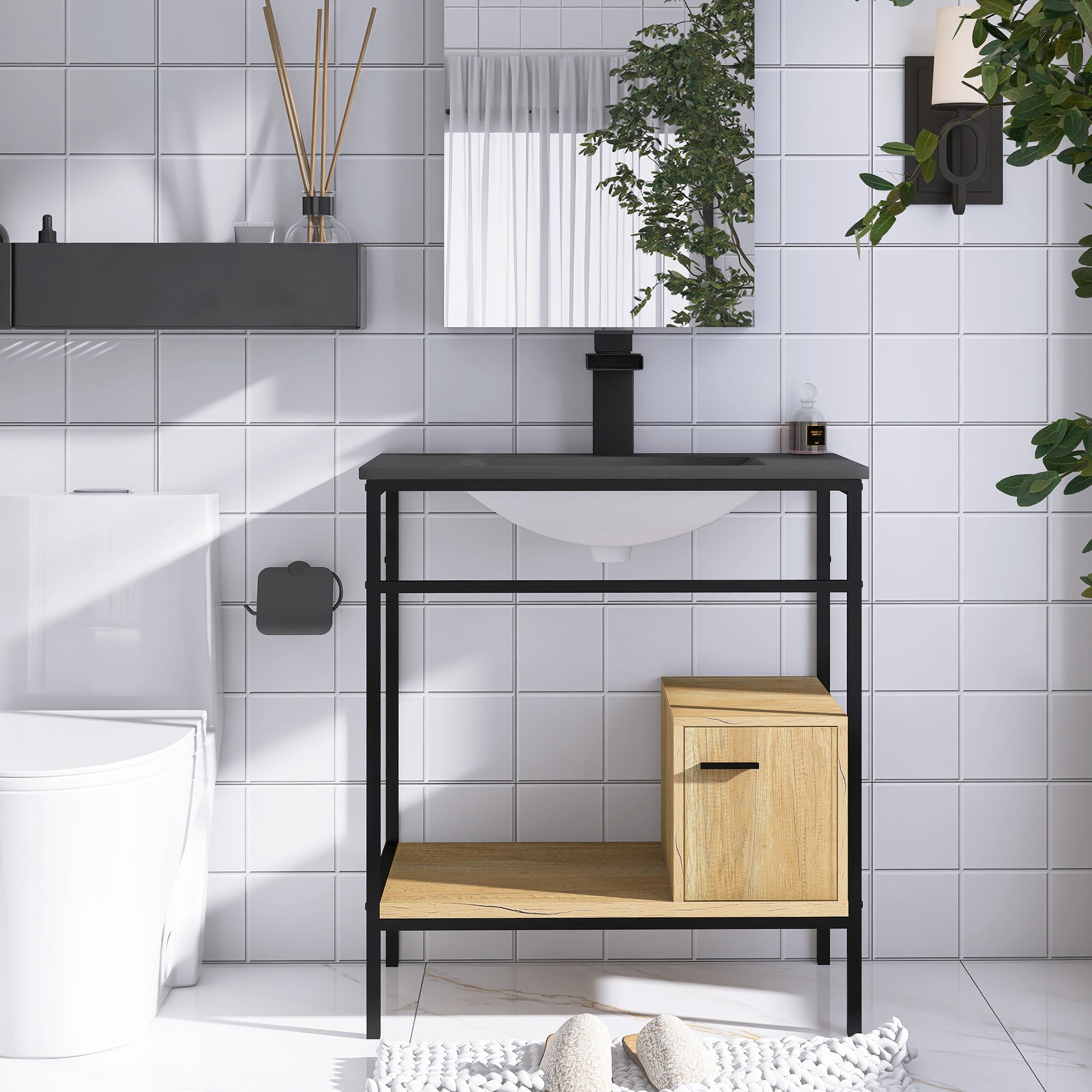 30 in. Freestanding Bath Vanity in Black with Black Cultured Marble Top