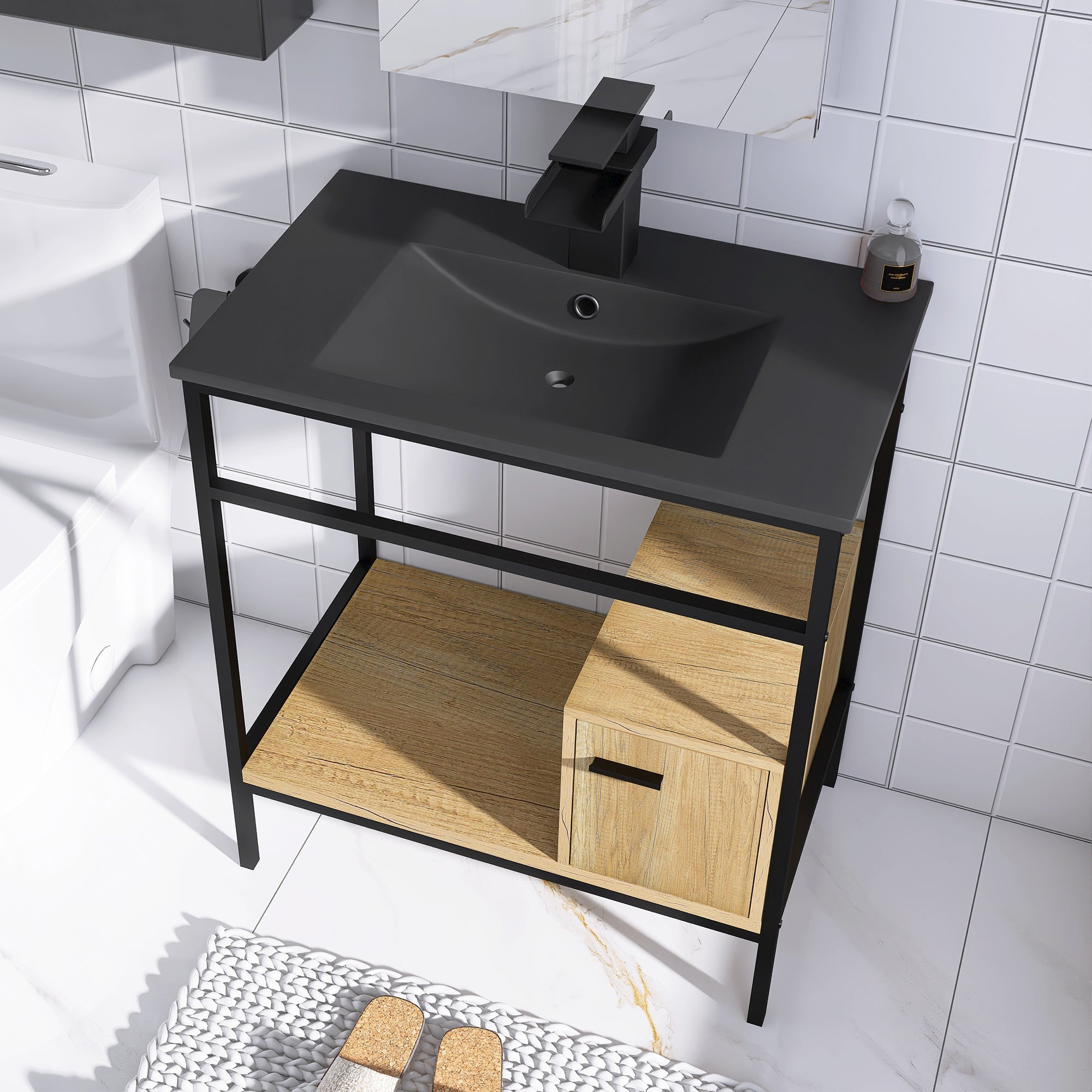 30 in. Freestanding Bath Vanity in Black with Black Cultured Marble Top