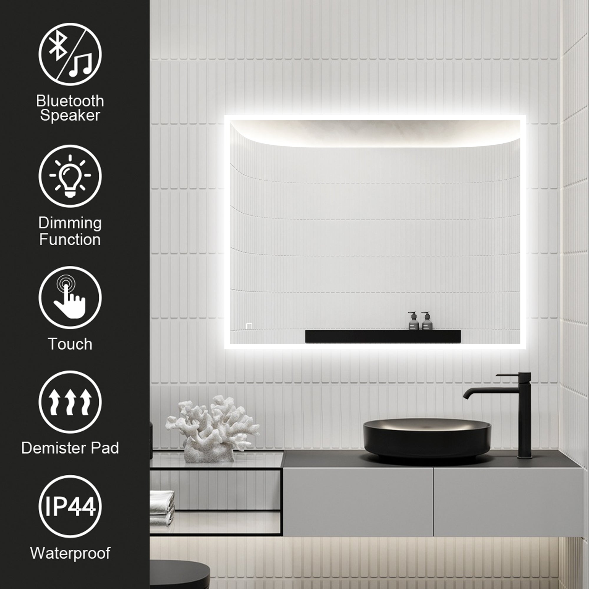 28 in. W x 35 in. H Large Rectangular Frameless Wall-Mount Anti-Fog LED Light Bathroom Vanity Mirror