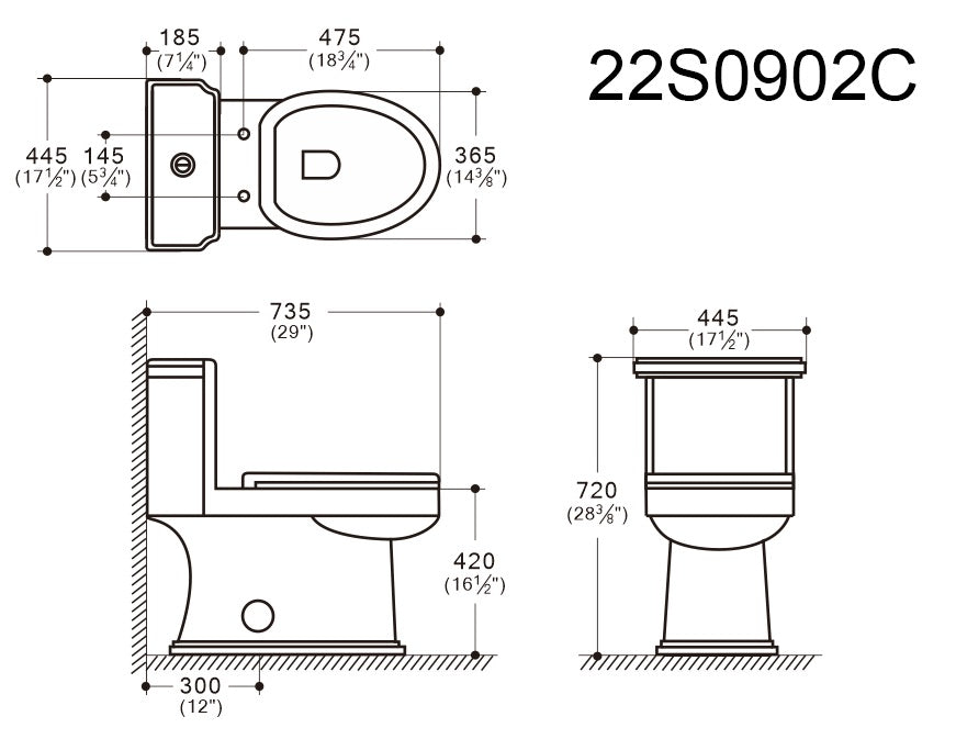 12 in. Rough-In One-piece 1.1/1.6 GPF Dual Flush Elongated Toilet in White, Seat Included