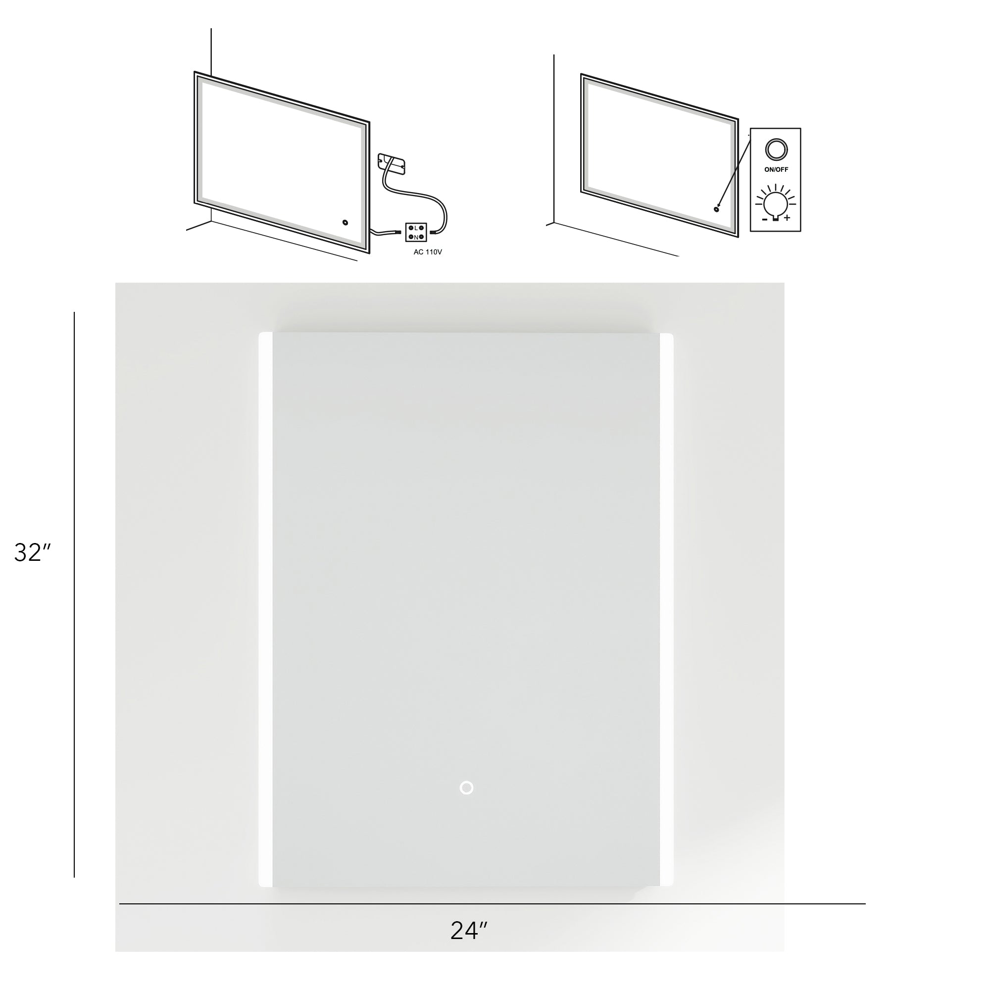 24 in. W x 32 in. H Frameless Anti-Fog Wall Mount Rectangular Bathroom Vanity Mirror with LED Light